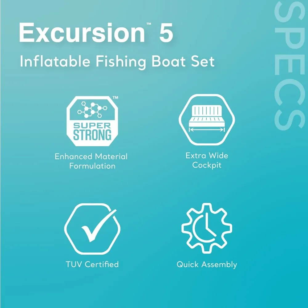 Excursion 5-Personen-Schlauchboot-Set mit 2 Aluminium-Ruder und Pumpe, Intex 12 V Heckboot-Trolling und Motorhalterung