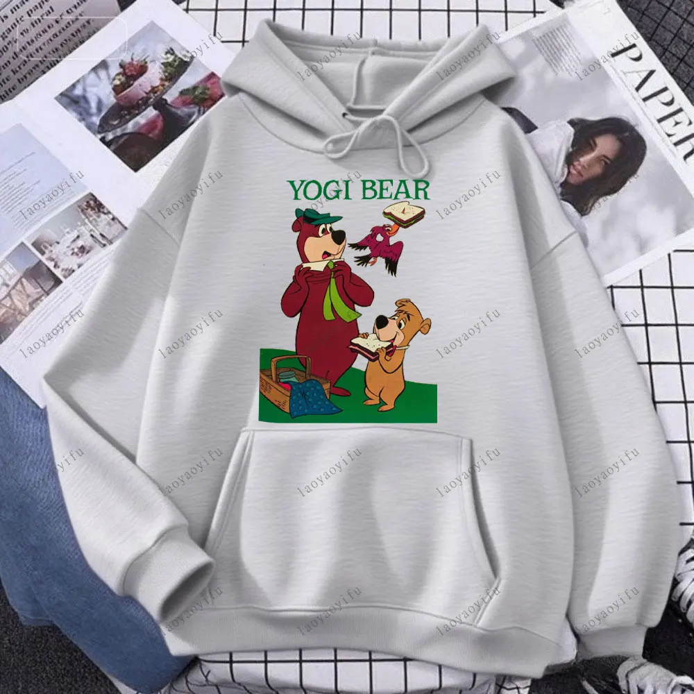 سترة بقلنسوة من The Yogi Bear Show مريحة بأكمام طويلة، سترة كاواي لطيفة مطبوعة برسوم كارتونية للرجال، بدلة رياضية شتوية دافئة #4
