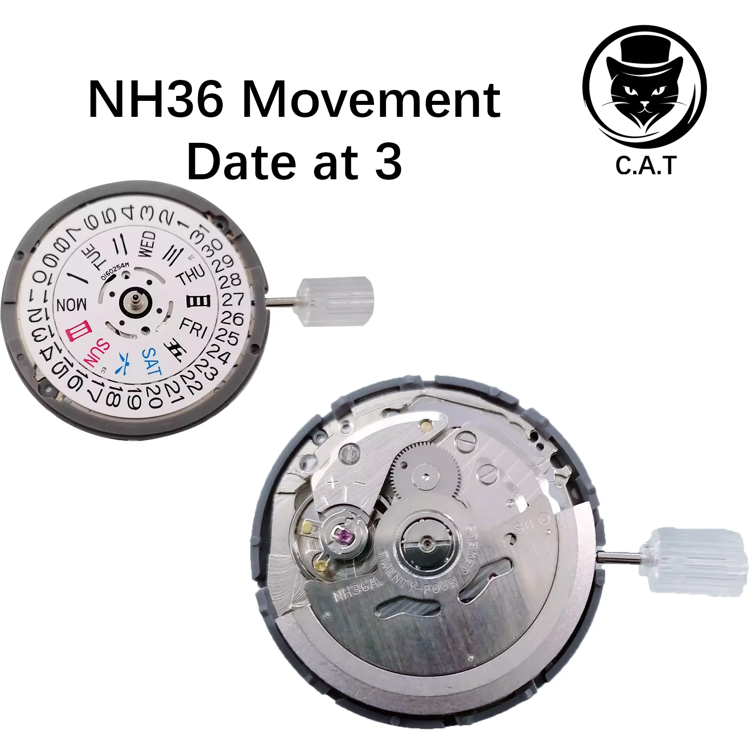حركة سلسلة NH أوتوماتيكية 24 جواهر GMT-NH34 NH35 NH36 NH38 NH39 NH70 التاريخ عند 3 أجزاء ساعة قابلة للتخصيص C.A.T