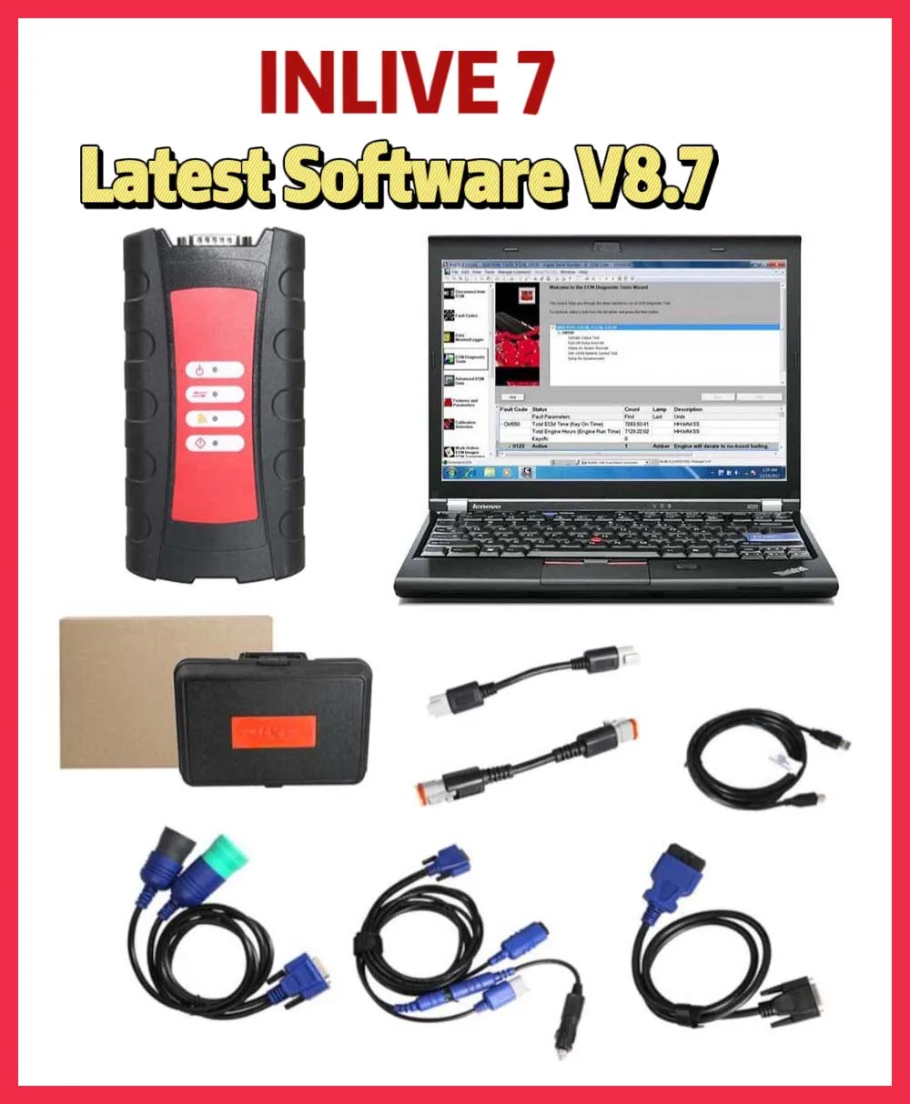 Cummins INLINE 7 Data Link Adapter With Cummins Insite 8.7 Software Plus Lenovo X220 Laptop car tools