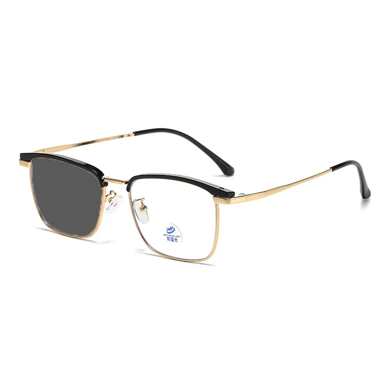 超軽量フォトクロミックスプライシングカラー近視メガネビジネス男性抗青色光近視メガネ女性ハーフフレームメガネ