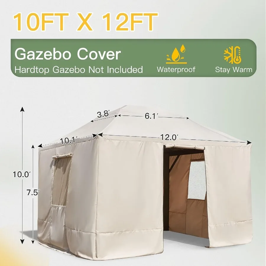 Winter Gazebo Cover for 10×12 Hardtop Gazebo, with Mesh Screens and Doors and Windows, Accessories for All Seasons
