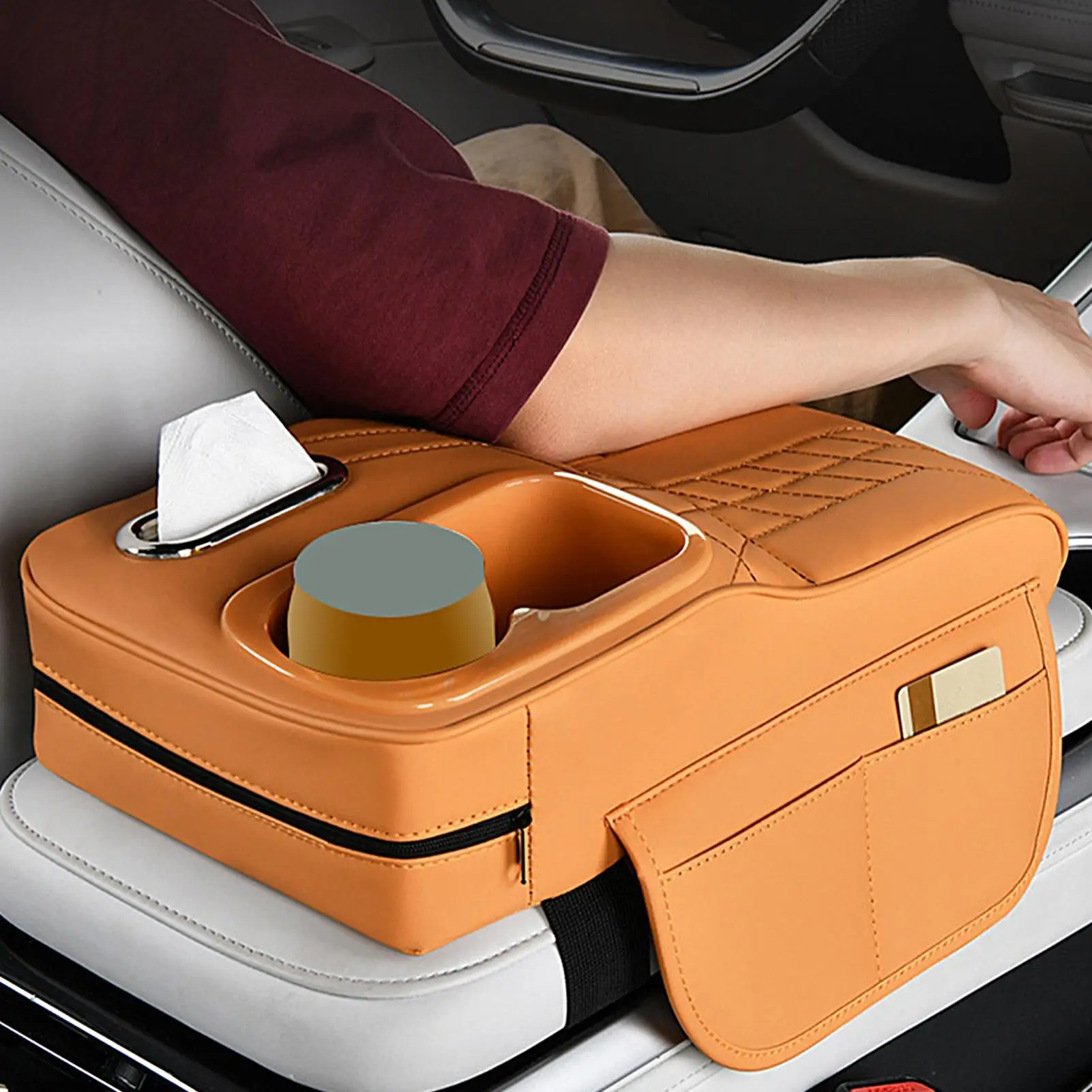 Arm Rest Cover for Car Multi-Functional Organizer Auto Center Console Pad Cup Holder for SUV Truck Sedan Minivan Commuting