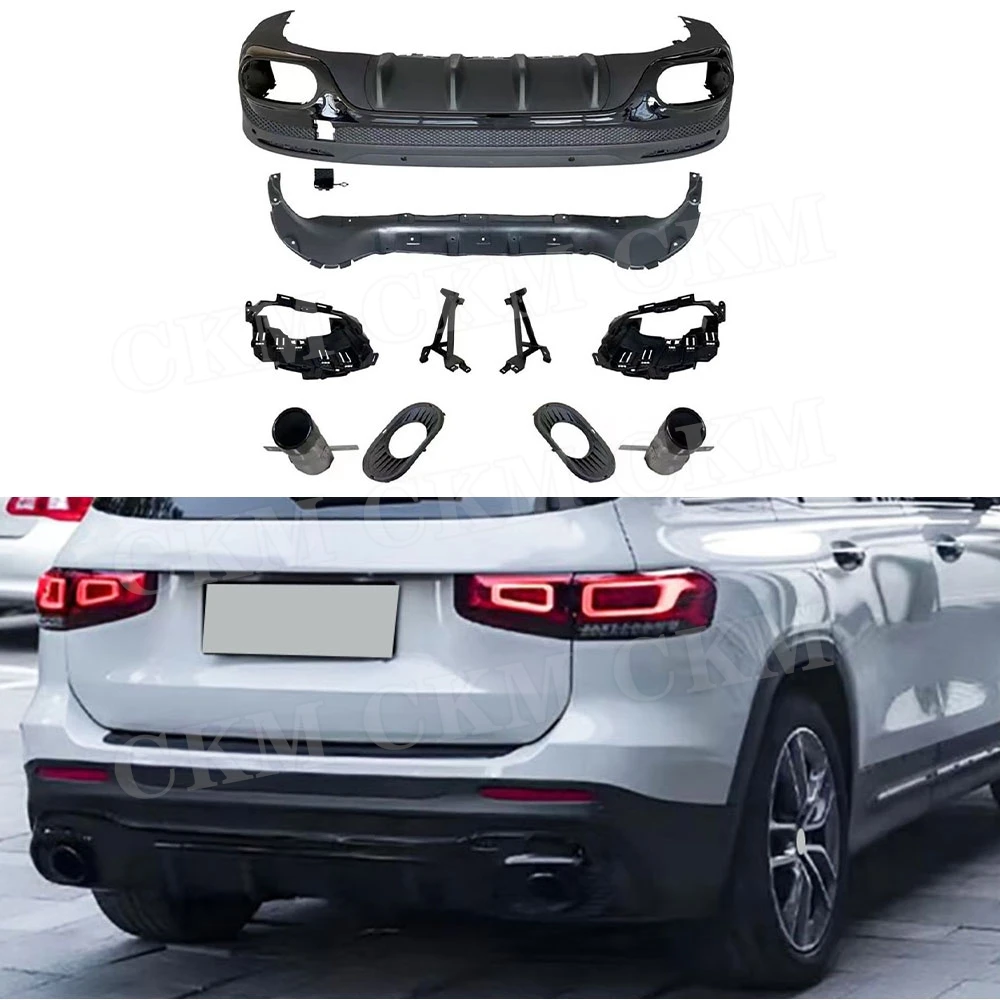 for Mercedes Benz GLB X247 GLB180 200 GLB35 AMG 2019+ Rear Bumper Lip Diffuser Spoiler with O-O Exhaust Rear Tips Skid Plate