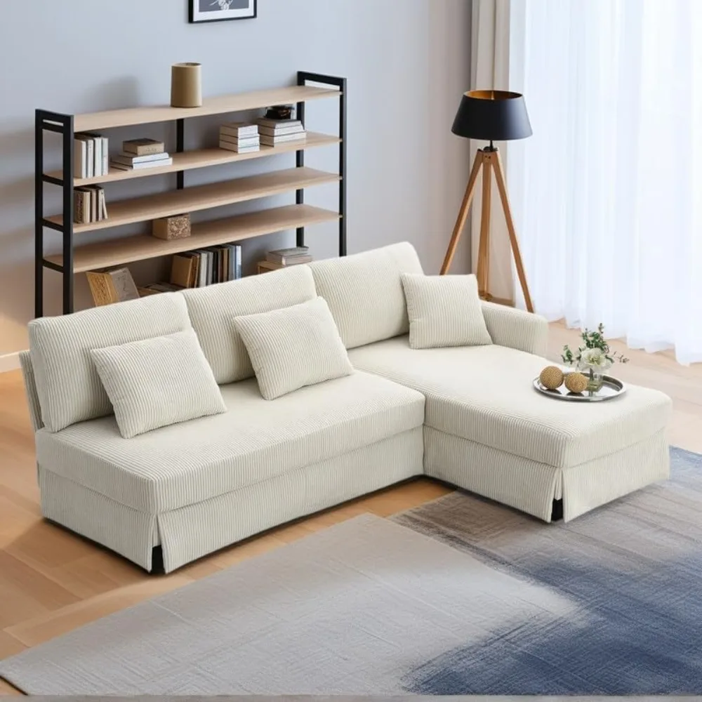 

87 * 61" L-Shaped Sectional Sofa with Reversible Chaise, Modern Corduroy Fabric Convertible Sleeper Couch, 4-Seat Upholstered