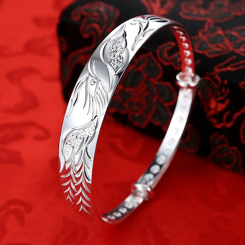 Hot new 999 Sterling silver Noble Phoenix bracelets adjustable Bangles for women fashion party wedding accessories jewelry gifts