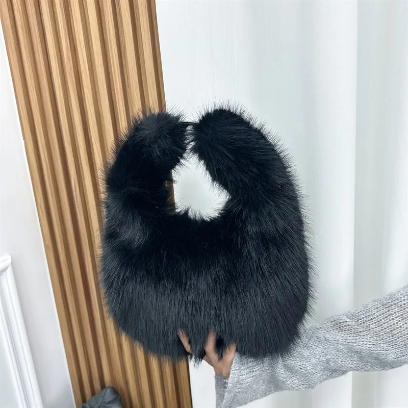 2023 Faux Fur Women\'s Tote Bag Furry Plush Shoulder Messenger Bags for Women Designer Luxury Soft Top Handbags Warm Purses Sac