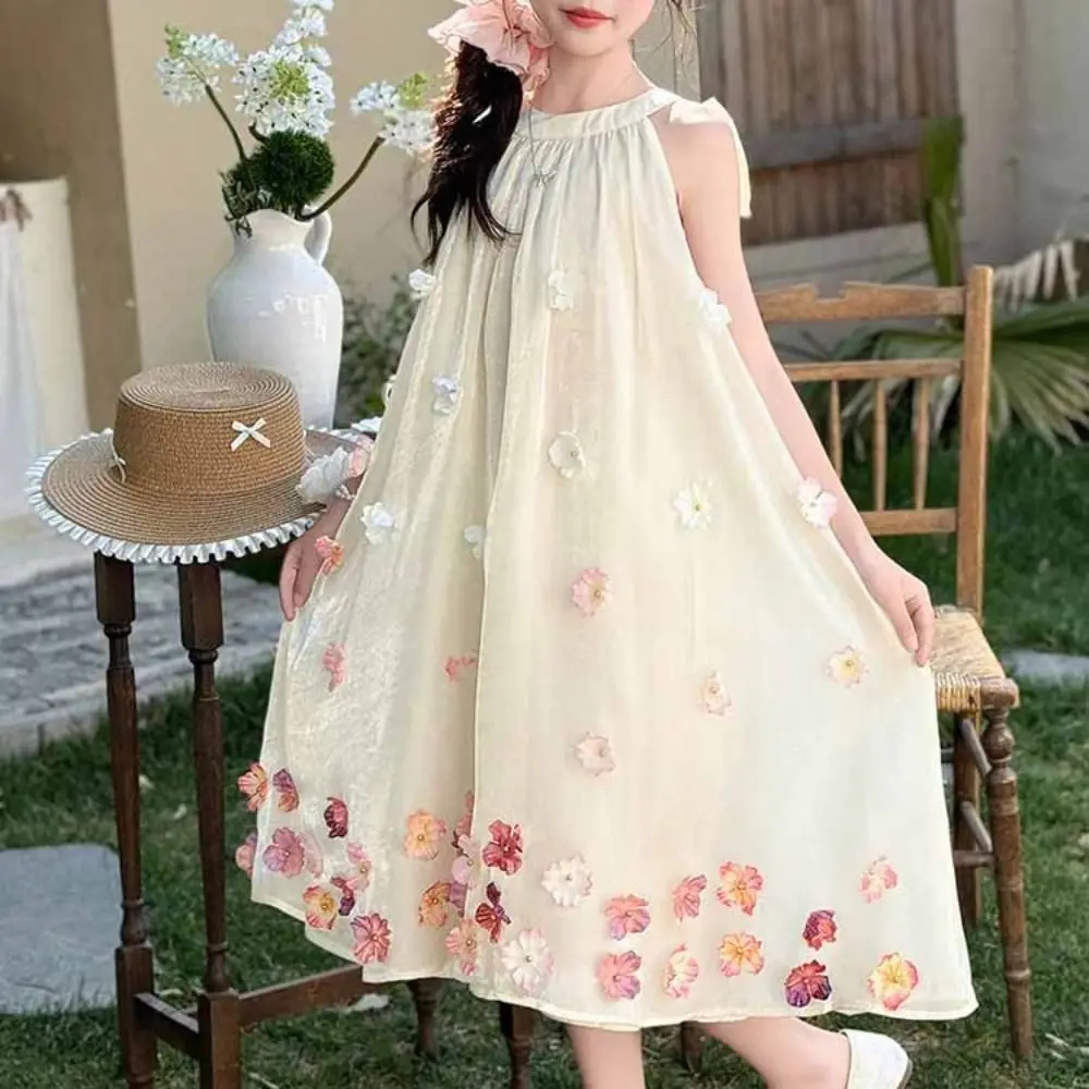 

Elegant Loose Girls Princess Dress Party Beach Vacation Summer Flower Dresses Sweet Children Teens Long Dress Party