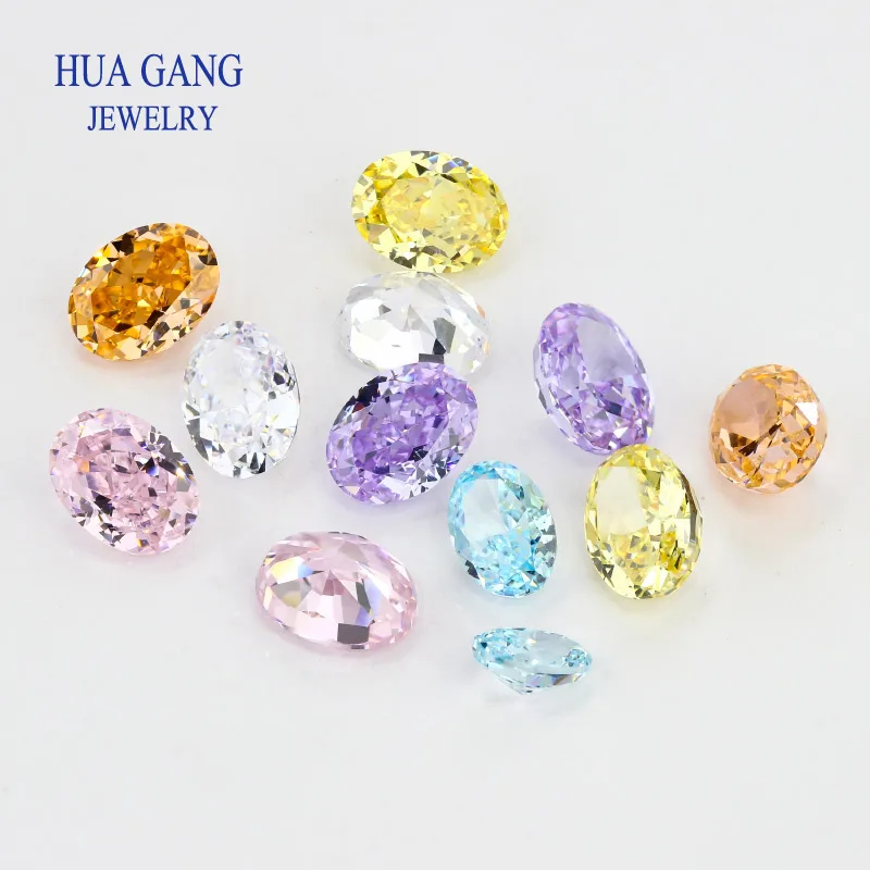 Ice Cut 9A Top Quality Oval white Pink Blue Green Yellow lemon Amethyst CZ Stone Synthetic Gems Cubic Zirconia Beads For Jewelry