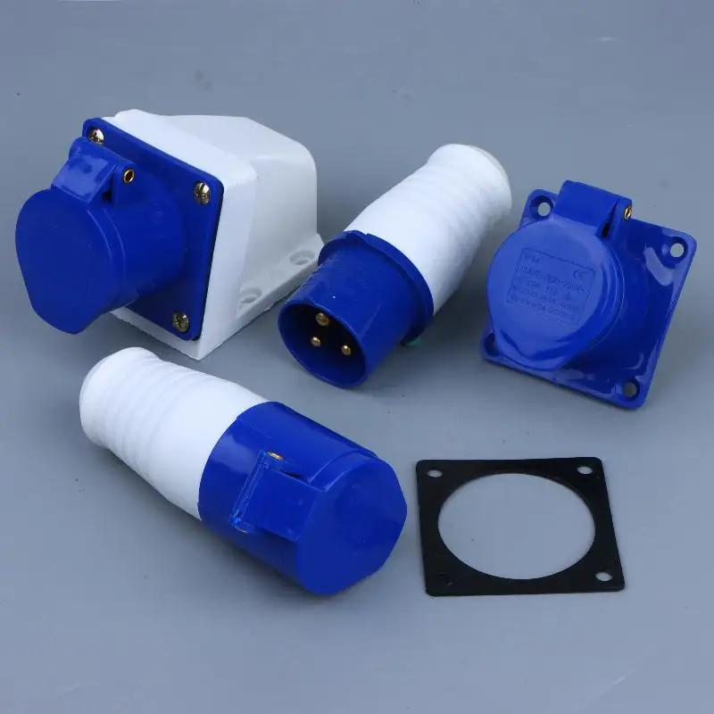 220V 16A IP44 Waterproof 3 Pin Industrial Plug Socket, Male Female Connector For Caravan Motorhome Yacht Trailer Truck