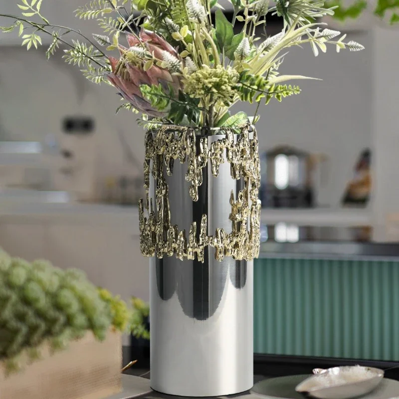Stainless Steel Flower Vase Mirror Abstract Art Vase Simple Modern Pretty Plant Flower Bottles Home Decorative Vases Ornaments