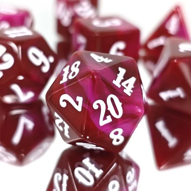 7Pcs Acrylic Polyhedral Dice Wine Red White Font Number Multi‑Sided Dice For DND RPG Tabletop Role‑Playing Board Game Dice Set