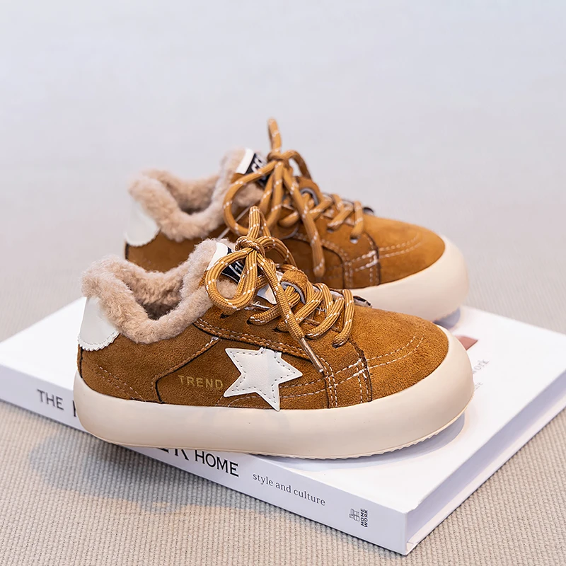 Toddler Kids Winter Star Sneakers Fleece Lined Warm Lace‑Up Non‑Slip Thick Sole For Cold Weather Daily Outdoor Casual Wear