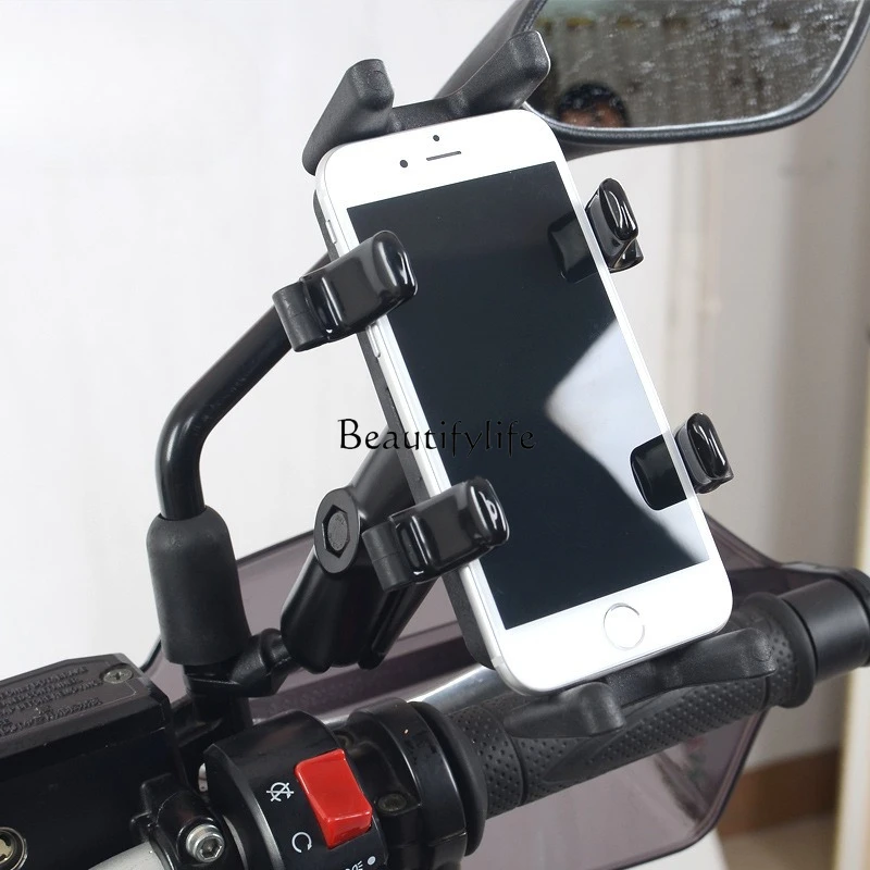 Motorcycle reflective rearview mirror base mobile phone crooked ball head mobile phone holder accessories