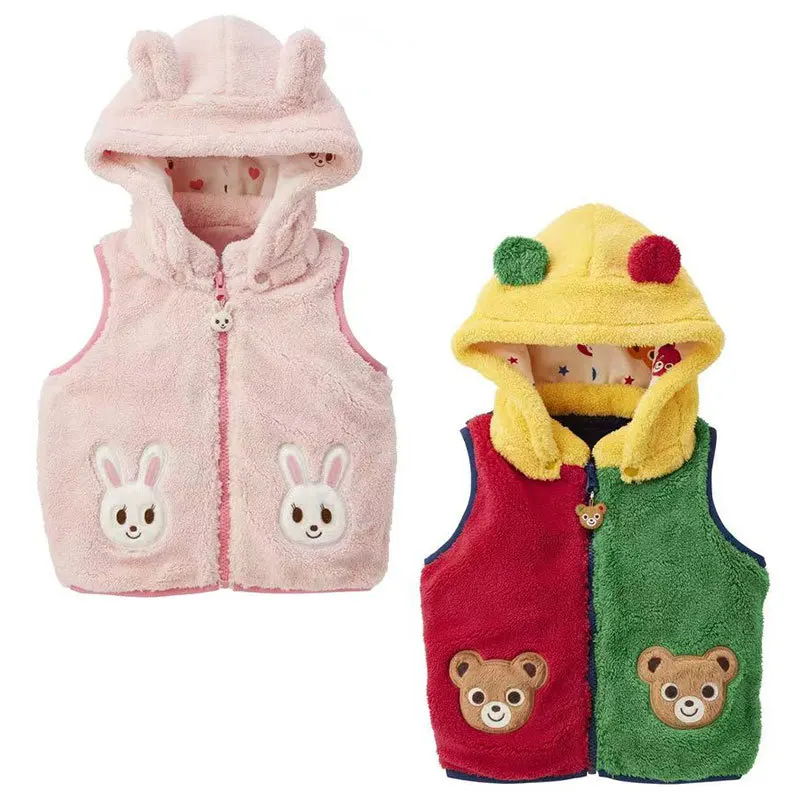 

Уютный и очаровательный детский плюшевый теплый жилет с капюшоном в японском дизайне, мягкий флисовый жилет на молнии для зимней одежды для малышей