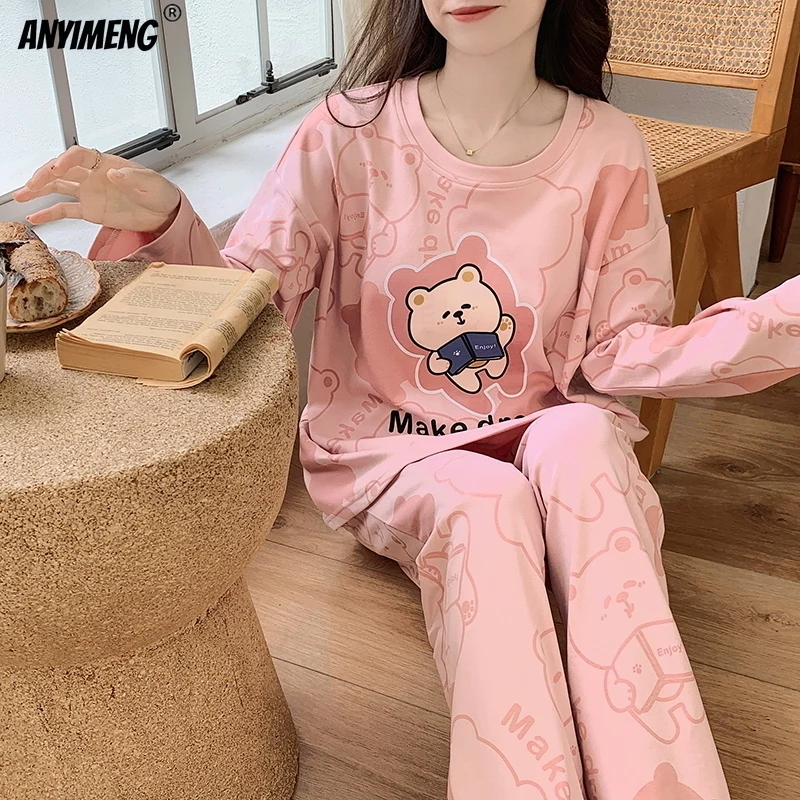 Korean Pajamas for Women Autumn Winter Ladies Pajama Sets Leisure Loungewear Sweet Lapel Pyjama Sleepwear Woman Home Suit