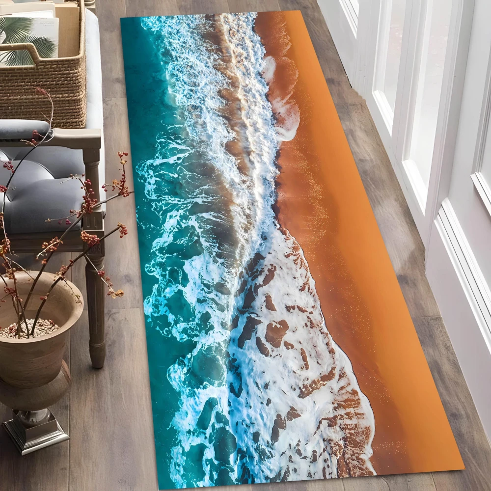 Aerial Coastal Beach Turquoise Wave Seaside runner rug hallway entry foyer sunroom condo coastal cottage laundry mat gift