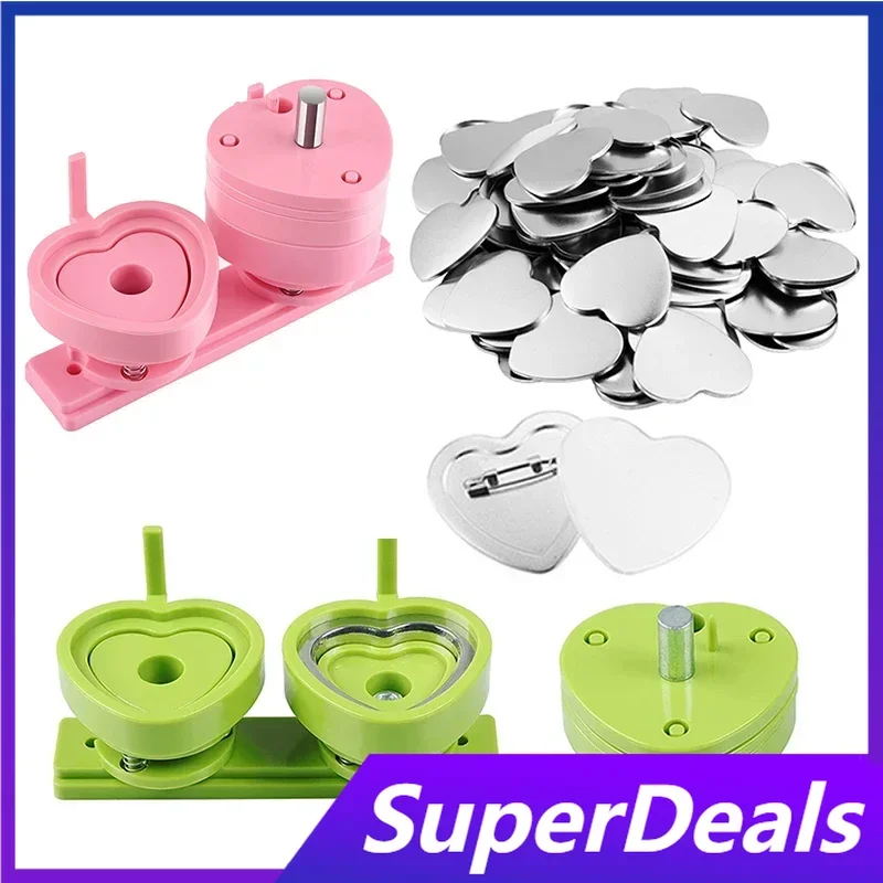 

Зеленая/розовая/синяя форма для бейджа в форме сердца, круглая форма для бейджа для серии DC108, сменная машина для изготовления пуговиц с раздвижным стилем