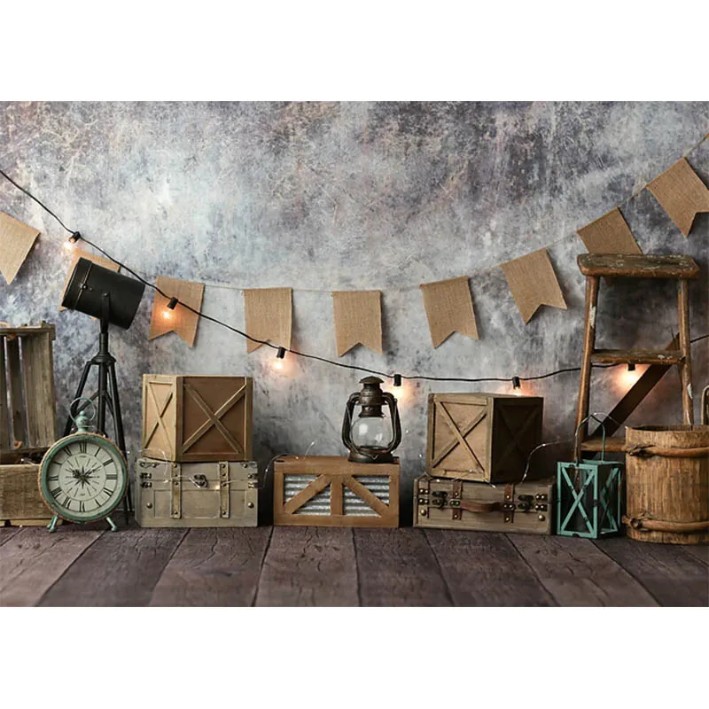 Avezano-어린이 생일 배경 사진 조명, 레트로 나무 바닥 상자, 시계, 케이크 스매시 장식 배경, 사진 스튜디오 소품