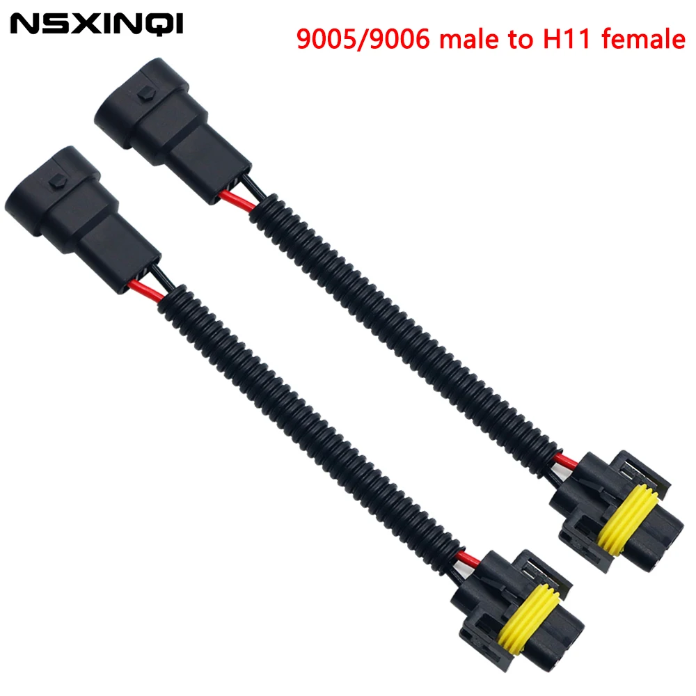 NSXINQI 2pcs 9005 HB3 9006 HB4 Male Connector to H11 Female Connectors Conversion Adaptor Wiring Harness Headlight Fog Light