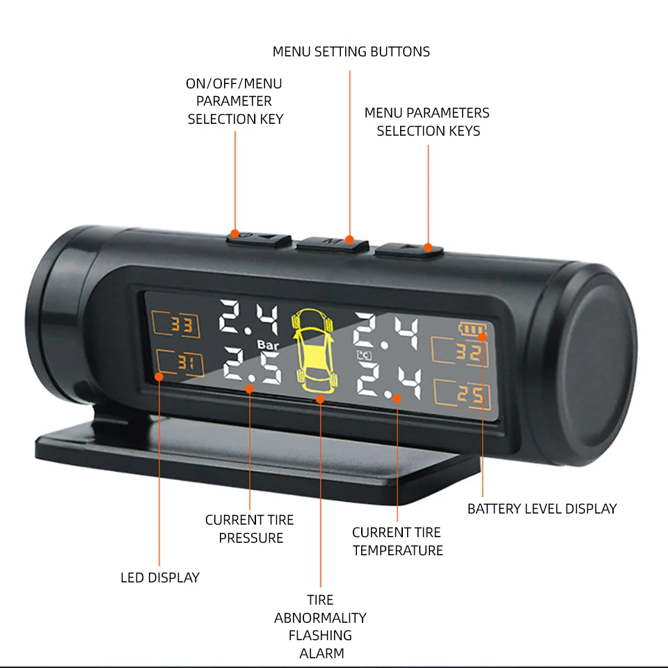 Yangood TPMS Alarma de monitoreo de presión de neumáticos Monitoreo en tiempo real Pantalla con precisión Alarmas de seguridad Fácil instalación