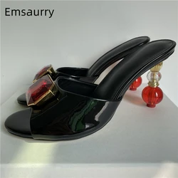 Luxury Diamond Rhinestone Sandals Women Beaded Strange Heel Patent Leather Slingbacks Outwear Mules Summer