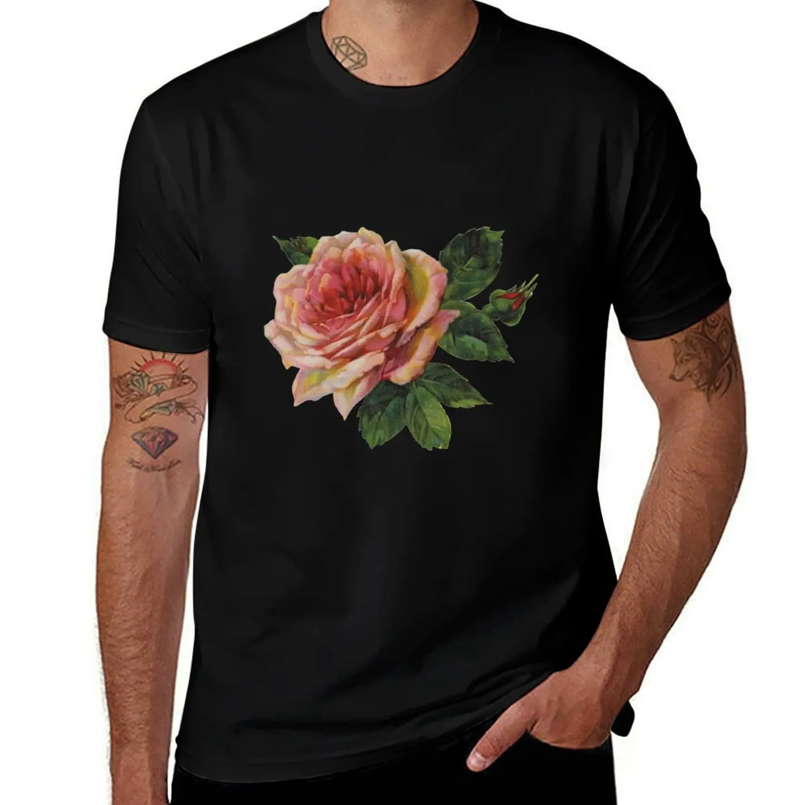 

Rose Vintage clothing, vintage flowers, flower T-Shirt t shirts for man cotton soft T-Shirt