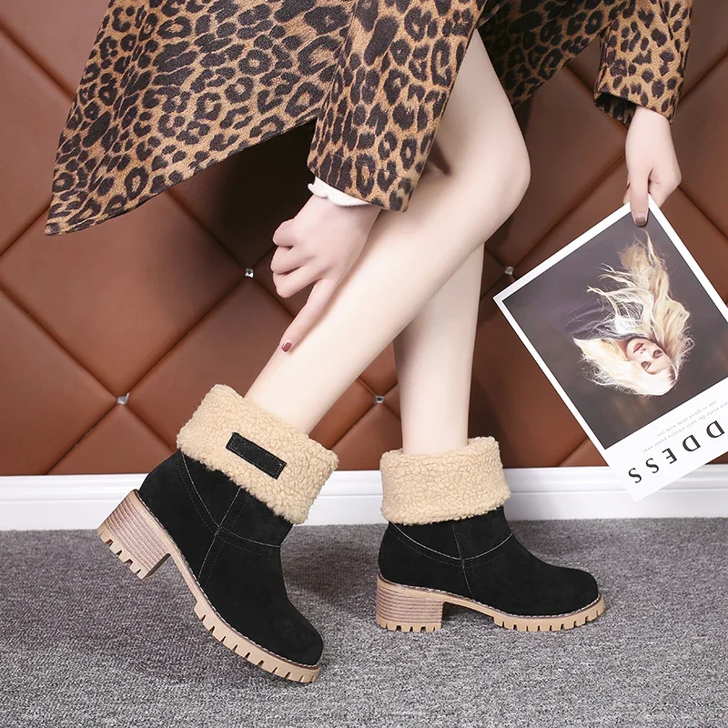 Frauen Winter Pelz Warme Schnee Stiefel Damen Warme Wolle Booties Ankle Boot Bequeme Schuhe Umgeschlagenen Rand Casual Frauen Mid stiefel