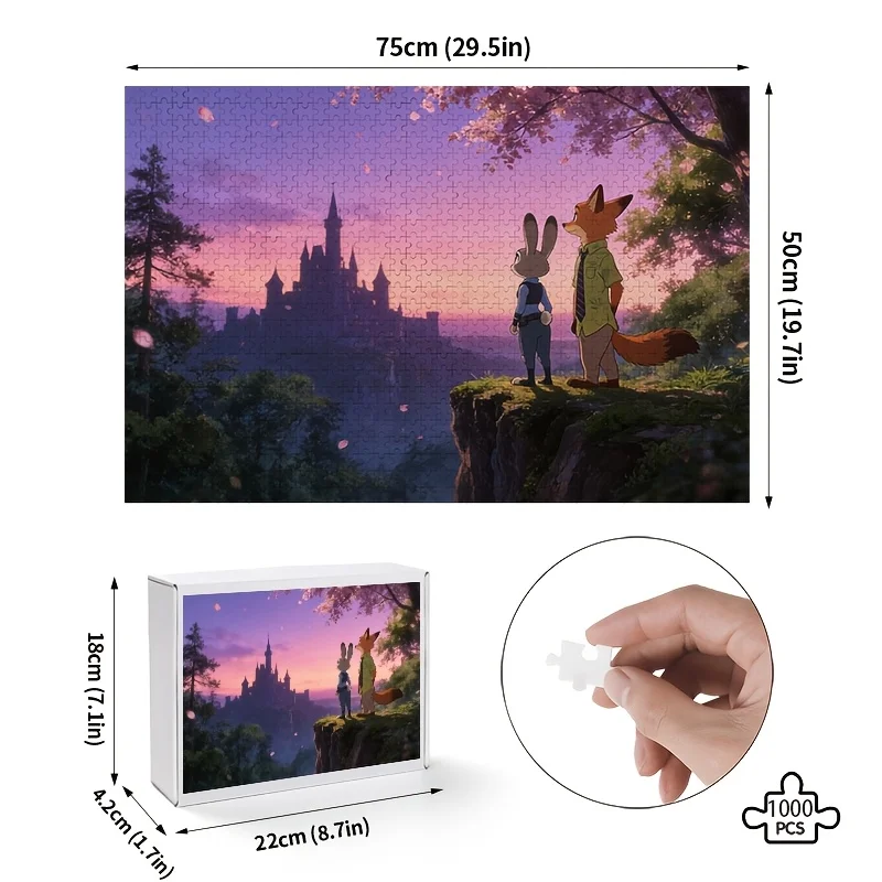 1000 stuks Disney Zootopia Judy & Nick Wilde posterpuzzel - uitdagende hersenkraker voor volwassenen, geschikt voor verjaardagen, feesten en meer