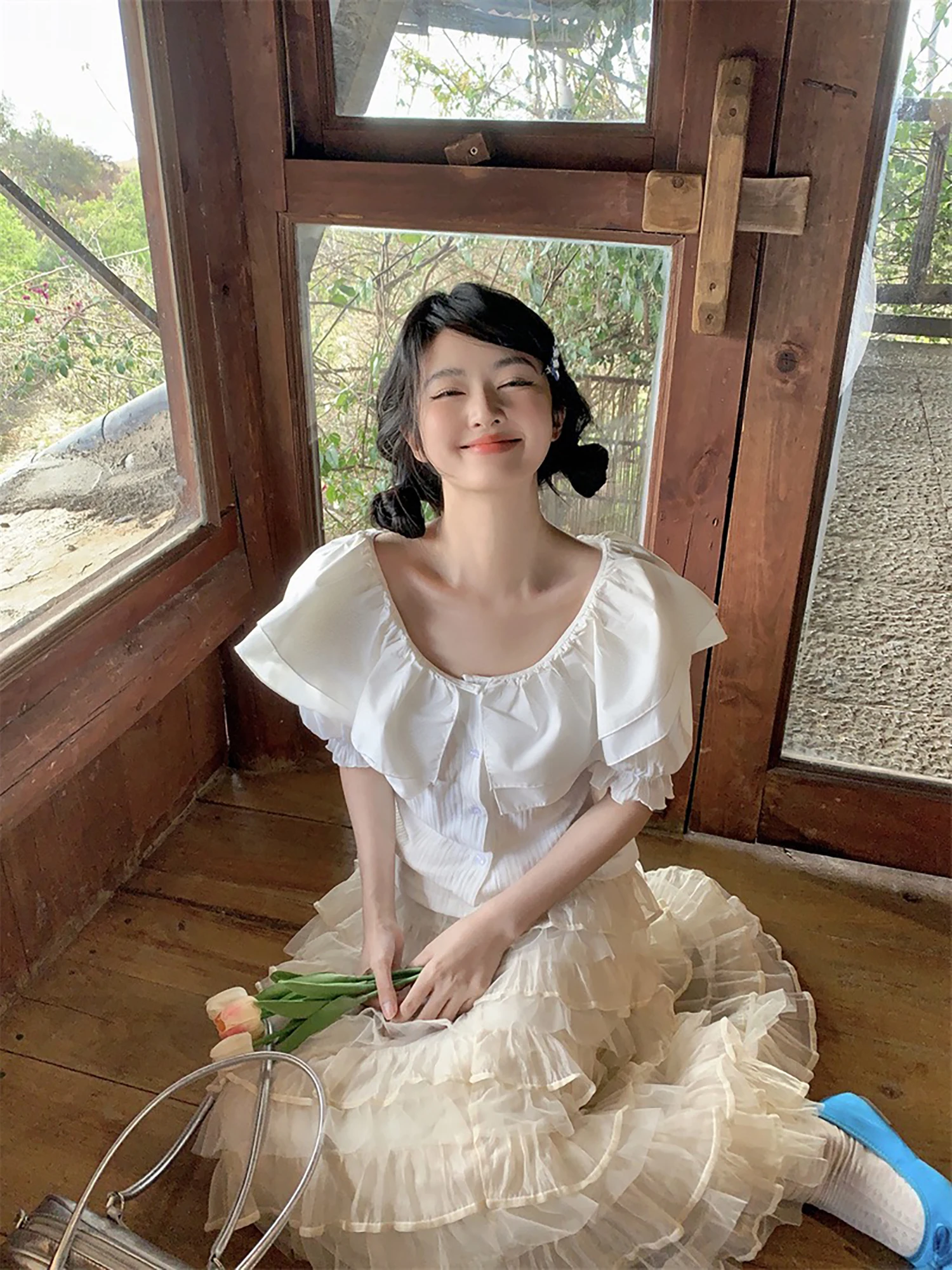 

Рубашка Vanwenwen Sweetheart Bubblegum с двойным воротником и короткими рукавами, женская весенняя рубашка с мягким облегающим кроем