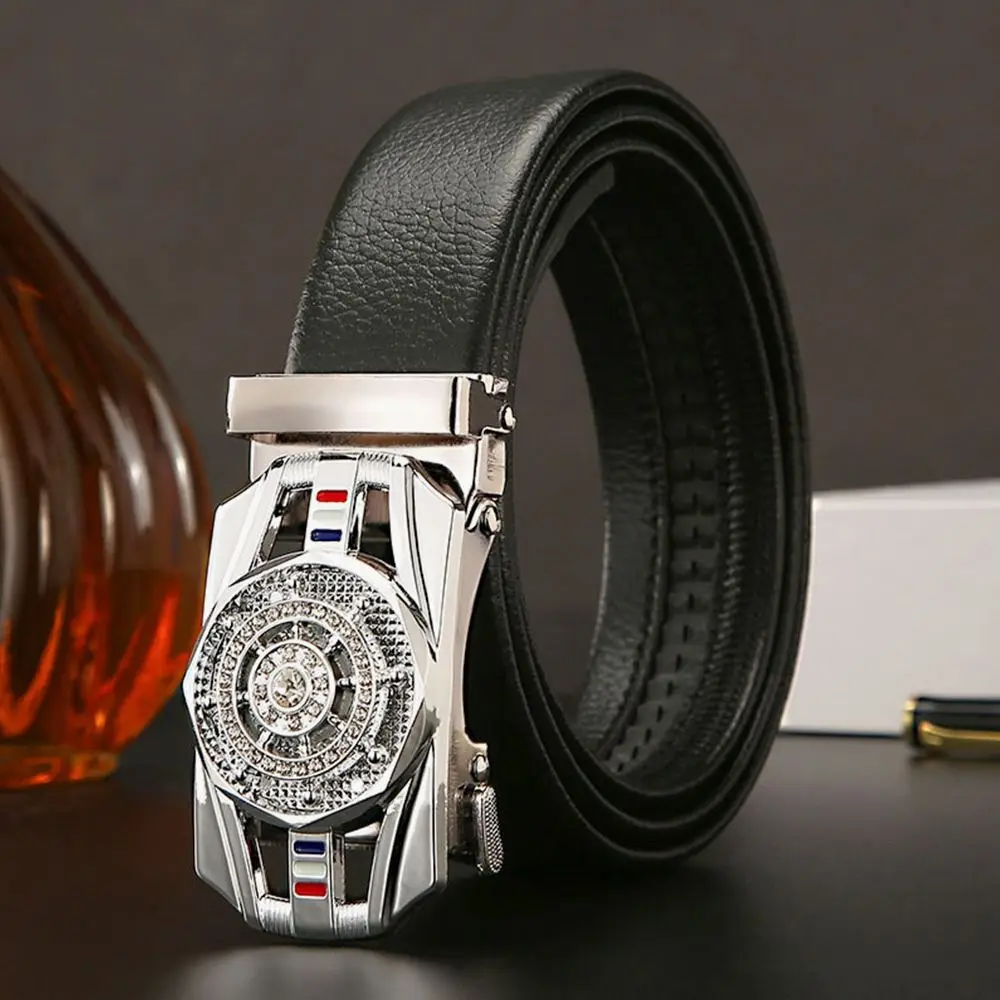 Luxury Design Automatic Buckle Belt Business Rhinestone Decoration Rotatable Buckle Waistband 