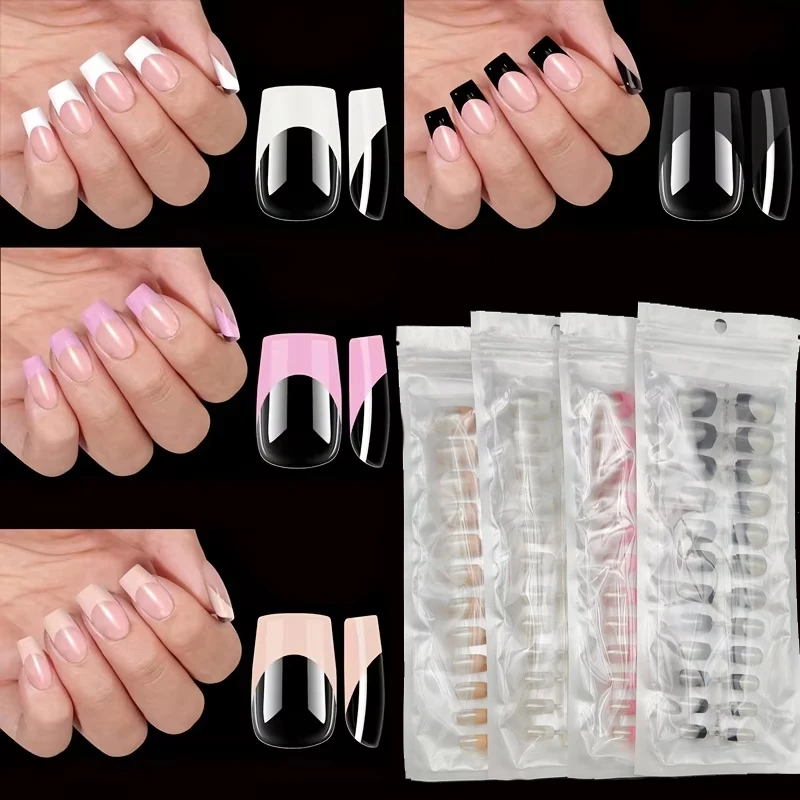 

Multi-Color Medium-Length 120-Piece Square-Shaped Press-On Nails, European and American French Style, Cute Ins-Style 2030