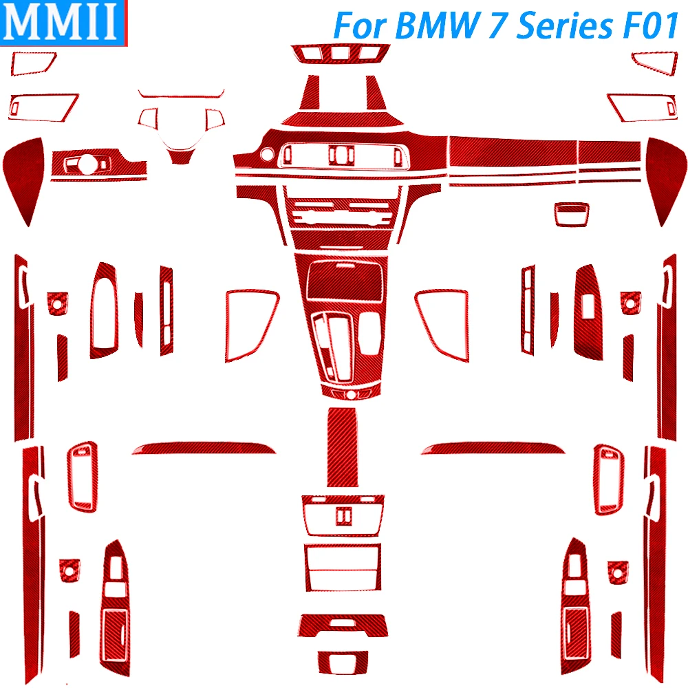 For BMW 7 Series F01 09-14 Red Carbon Fiber Gear Shift Window Lift Air Outlet Steering Wheel Dashboard Suit Car Interior Sticker