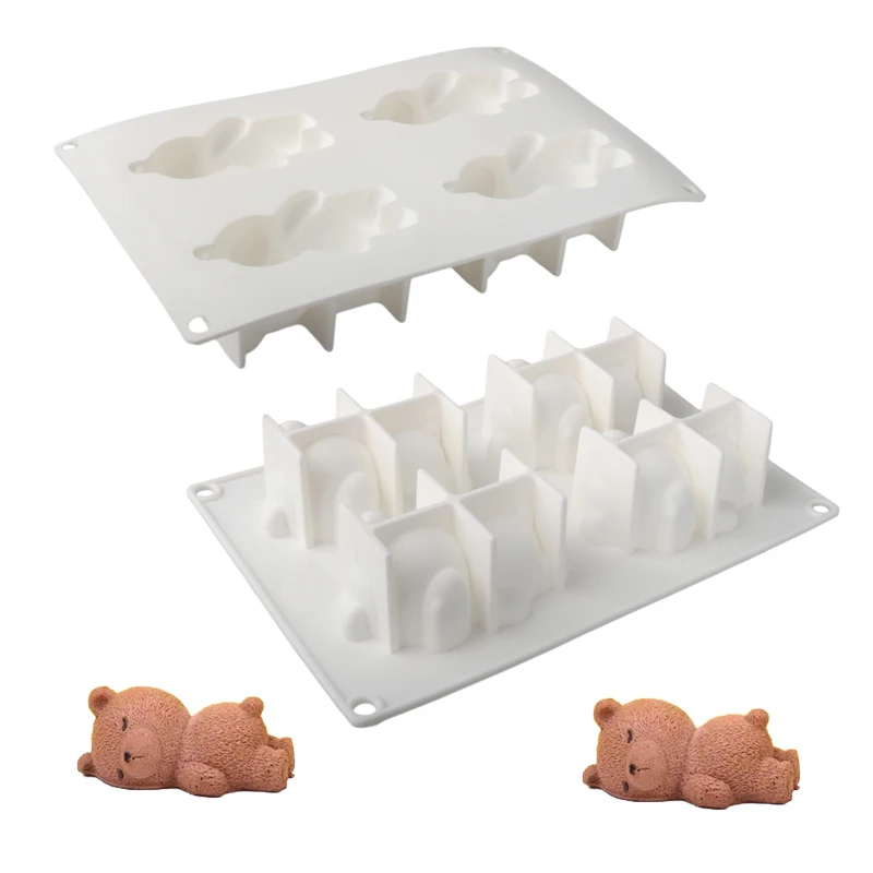Sleep Bear Mousse Cake Mold 2 or 4 Cells Silicone Cake Mold Dessert Tools Kitchen Baking Supplies Resin Clay Handicraft Mold