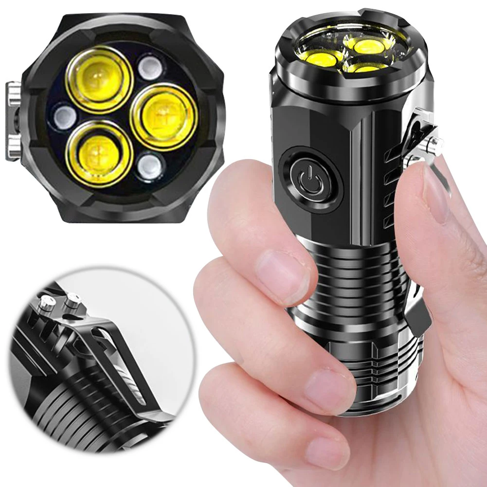 3LED Super Bright Flashlight 300LM Mini Portable Torch Waterproof Car Repair Working Lights USB Charging for Outdoor Camping Use