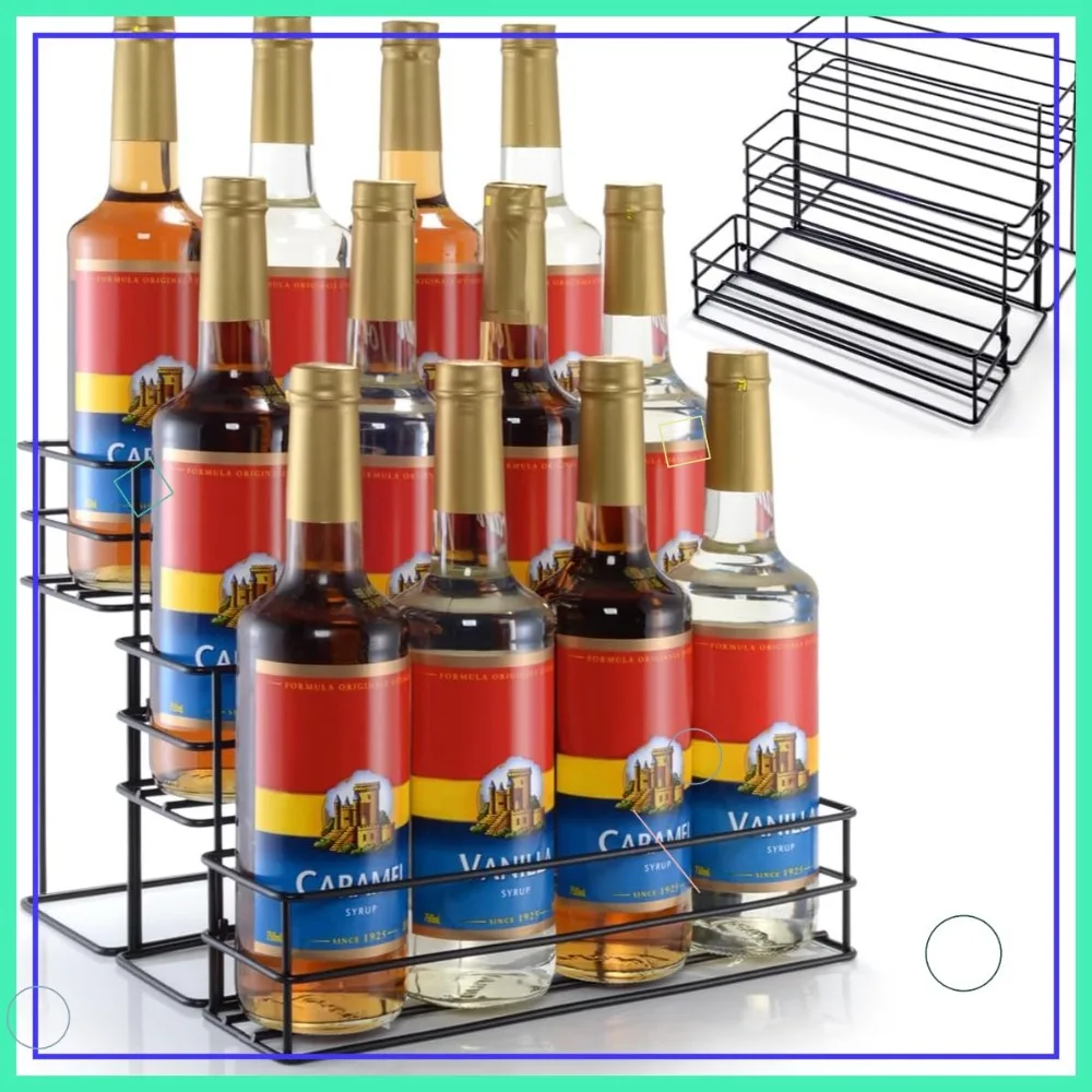 3-Tier Coffee Syrup Organizer Stand - 12 Bottle Capacity Kitchen Storage Rack for Wine & Condiments