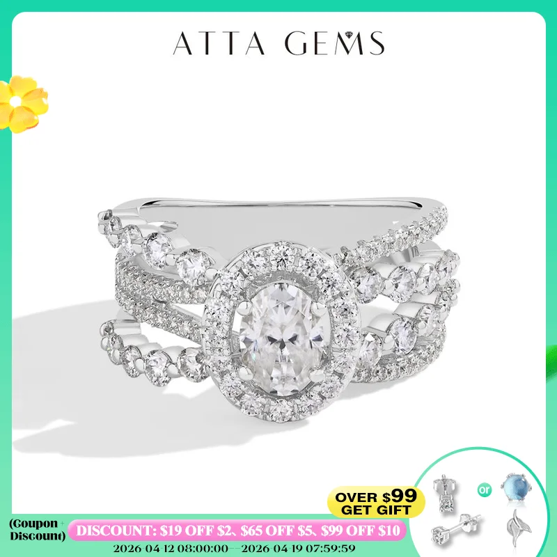 

ATTAGEMS Oval Cut 1.0CT Moissanite Rings Full D VVS1 Diamond S925 Sterling Silver for Women Engagement Bride Jewelry Luxury Gift