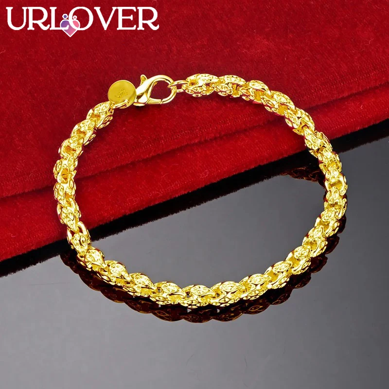 

URLOVER 24K Gold Bracelet For Woman Wheat Chain Bracelets Fashion Party Wedding Engagement Jewelry Lady Christmas Birthday Gifts