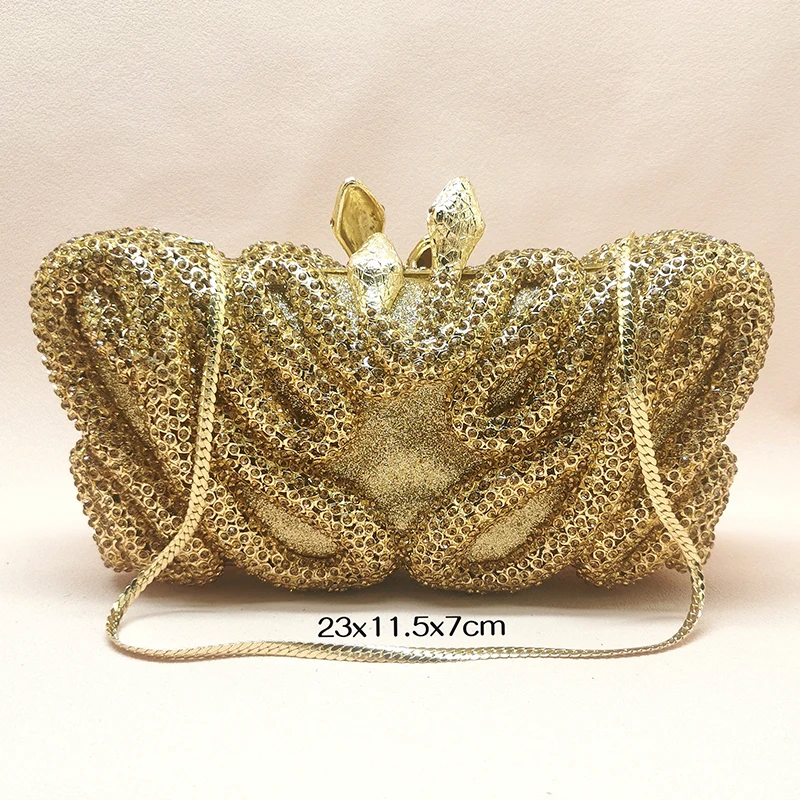 Gold/Silver Snake Pattern Women Crystal Evening Clutches Diamond Lady Phone Wedding Party Purses  Handbags Girls Rhinestone Bags