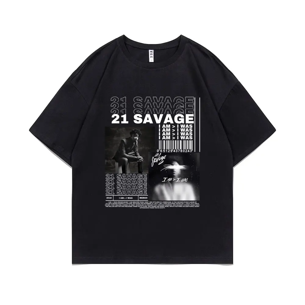 Rapper 21 Savage I Am I Was Music Album Graphic T-shirt Men Hip Hop T Shirts Male Vintage cotton T-shirt Men Fashion Streetwear