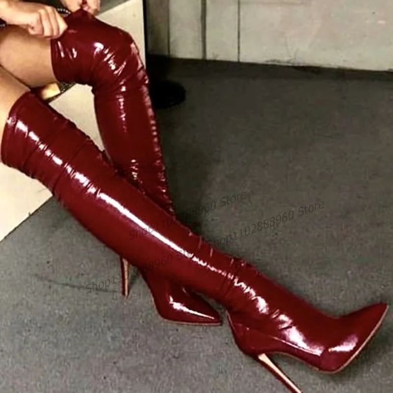 

Simple Style Over The Knee Red Elastic Boots Thin High Heel Women Shoes Side Zipper Pointed Toe 2023 Fashion Zapatos Para Mujere