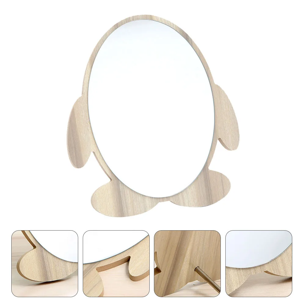 1 pçs espelho de maquiagem de madeira desktop espelho decorativo base de madeira maciça imagem clara ideal para o uso da vaidade do quarto