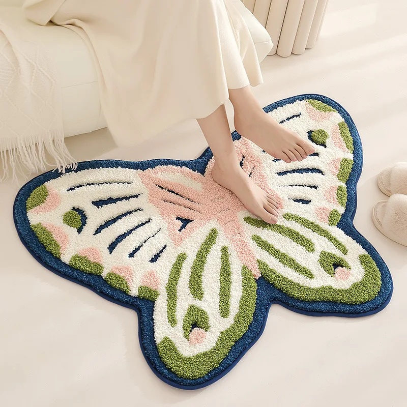 

Butterfly Style Bedroom Carpet, Living Room, Anti-Slip, Turfted Sofa Floor Mat, Luxury Irregular Bedside Area Rugs, Home Decor