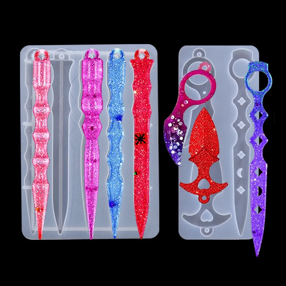 

Self Defense Keychain Mold DIY Epoxy Silicone Resin Mold Pendant Keychain Self-defense Weapon Toy Craft For Resin Small Knife