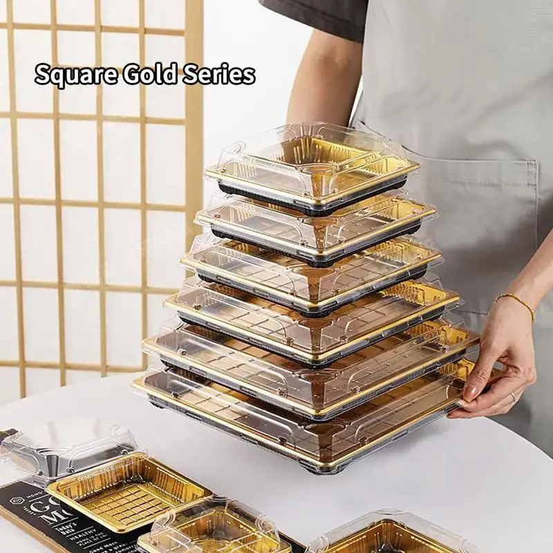 10 Pcs Square Sushi Plate Meal Box Containers Disposable Sushi Box Home Takeaway Beef Lamb Sliced Salmon Covered Packaging Box