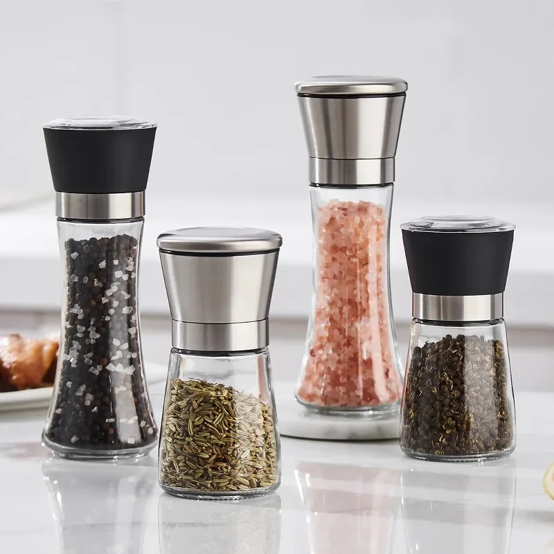 2-in-1 Pepper Grinder Cooking Seasoning Grinding Storage Bottle Stainless Steel Grinding Bottle 2-Layer Adjustable Compartment