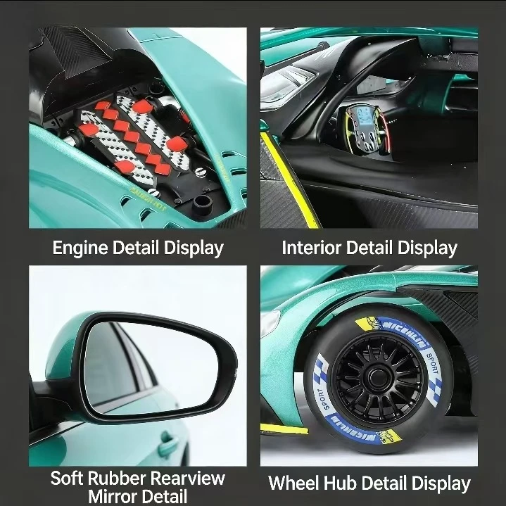 1:24 마틴 발키리 합금 모델카 – 4륜 충격 흡수, 소리 및 조명, 풀백 장난감