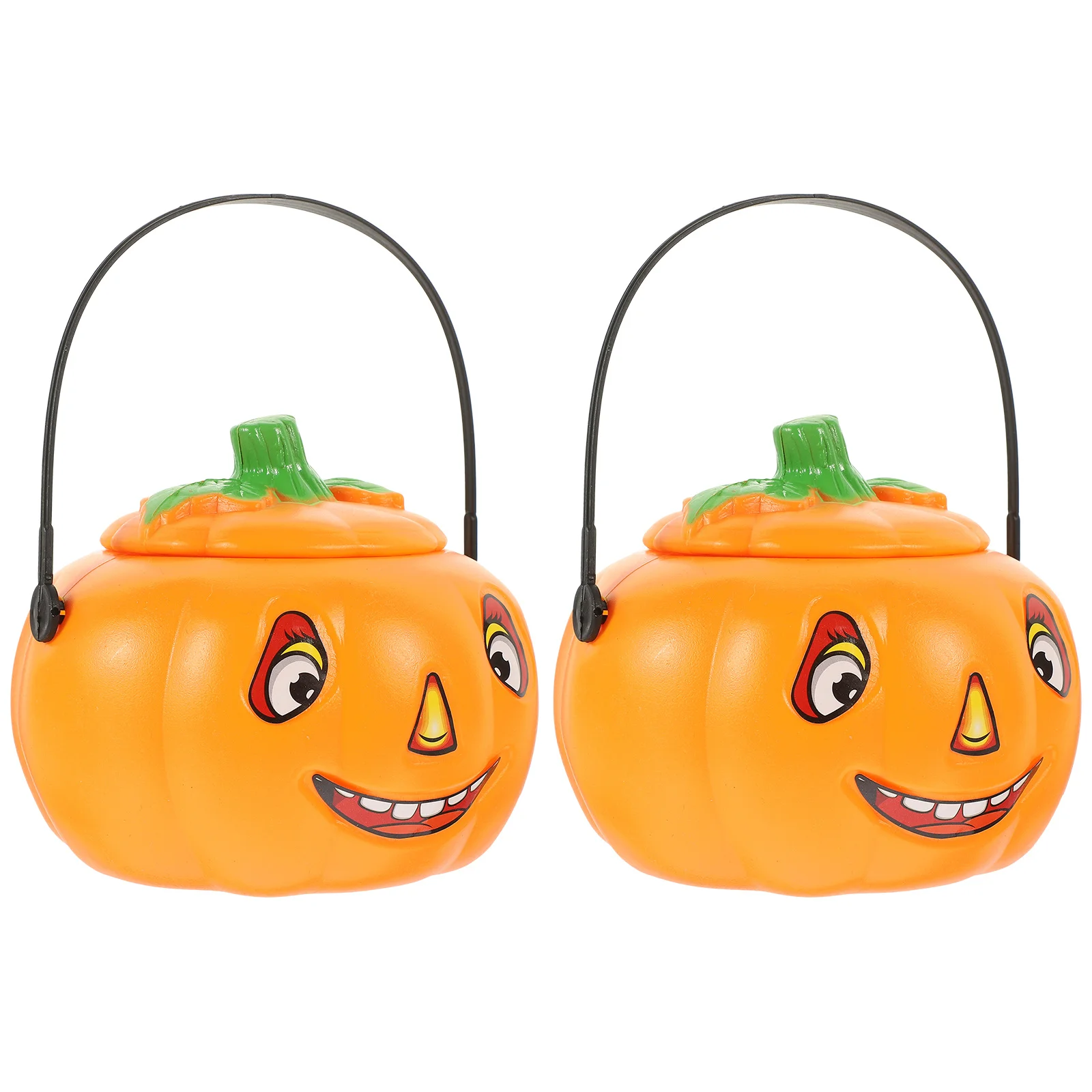 

2Pcs Pumpkin Candy Bucket Plastic Halloween Pumpkin Bucket with Face Stickers and Lighting for Trick Or Treat