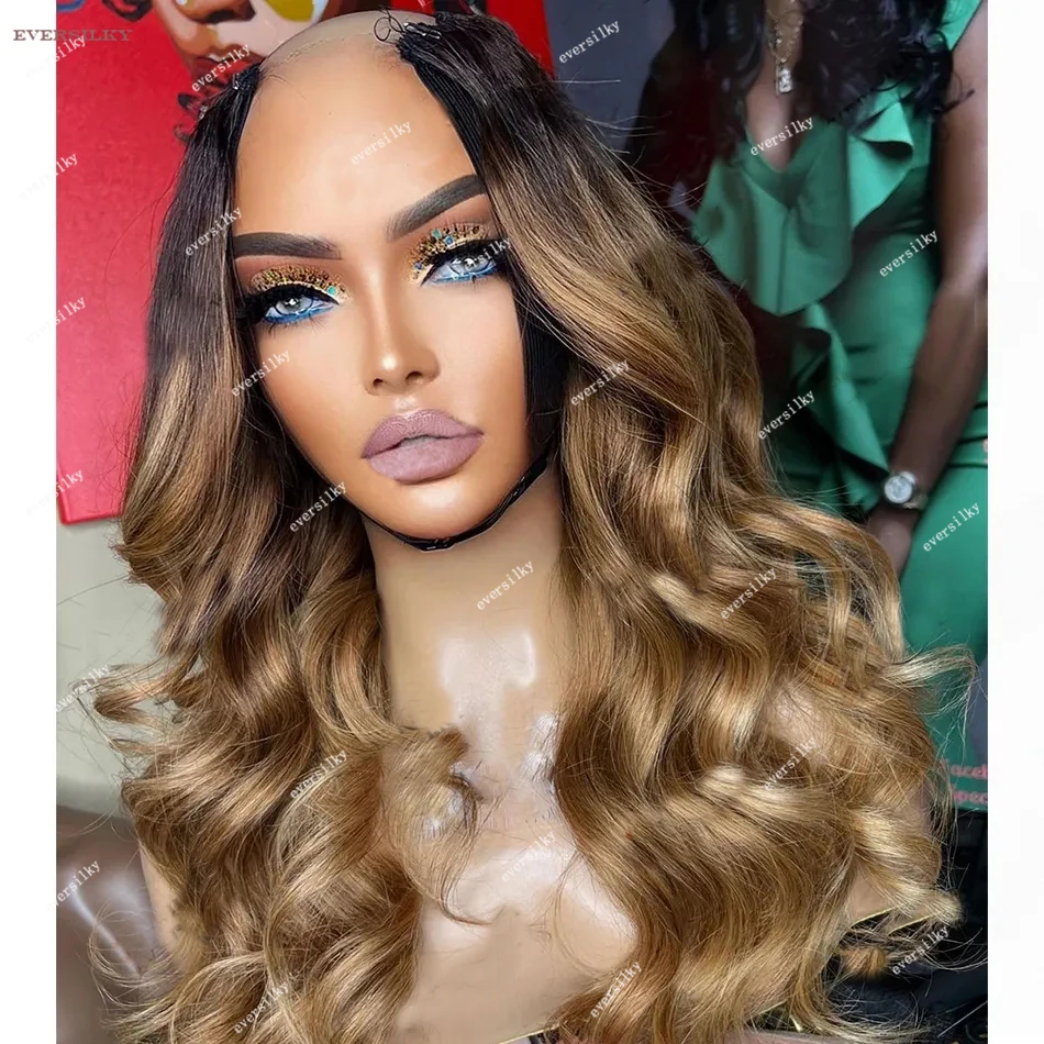 

Ombre Honey Ash Blonde Body Wave V Part Wigs Highlight Chocolate Brown Loose Wave U Part Wig 100% Human Hair 250Density Full End