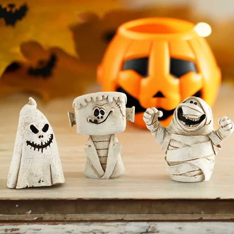 Halloween Decoration Ghost Pumpkin Mummy Scary Resin Tabletop Ornament for Halloween Eve Living Room Party Craft Decor